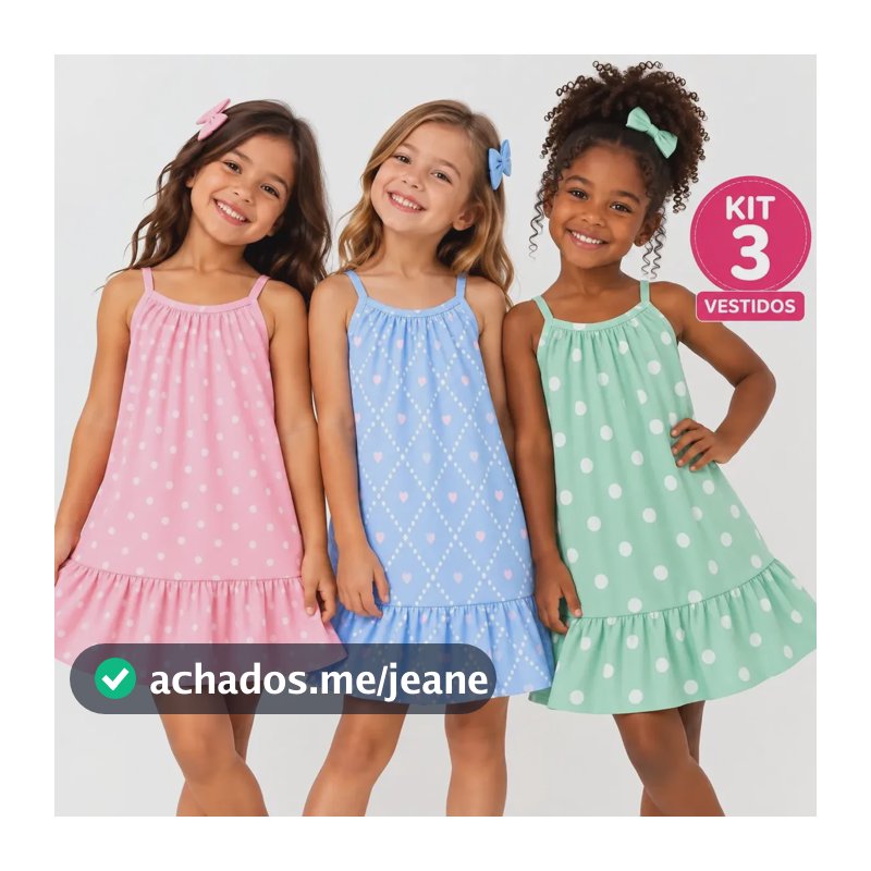 Kit 3 Vestido Infantil Menina Alcinha Verão Sortido 1 Ao 8