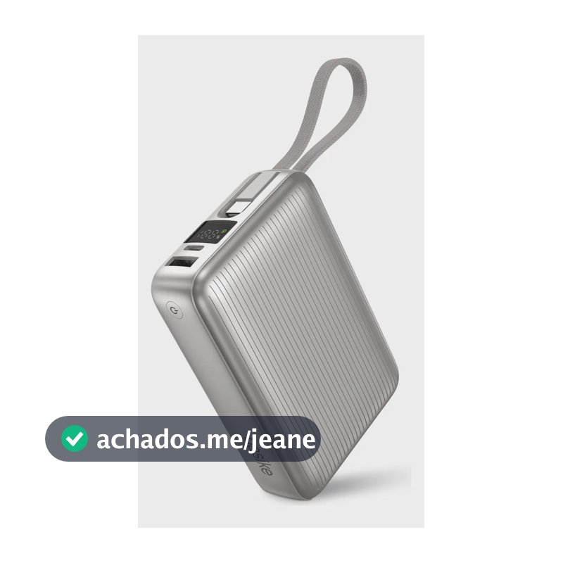 Basike Power Bank 20.000mah Rápido Portátil 45w Rápido Com Display Cor Branco Power 3-saídas Com Cabo Embutido Usb-c Para Samsung iPhone Xiaomi Motorola Celular Tablet Macbook B203/B202 - Prata