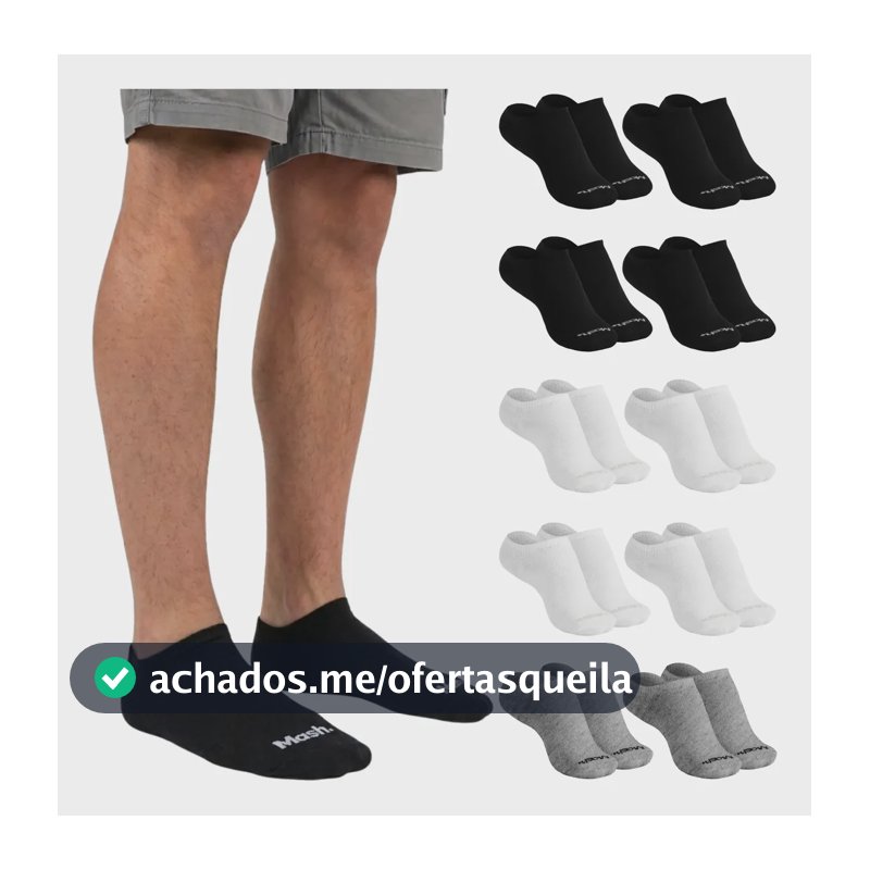 Kit 10 Pares Meia Invisível Soquete Algodão Confortável Mash G ( 39 A 44 ) 4 Preto - 2 Cinza - 4 Branco Meia Invisível Meia Cano... Meia Masculina Meia Feminina Meia Algodão
