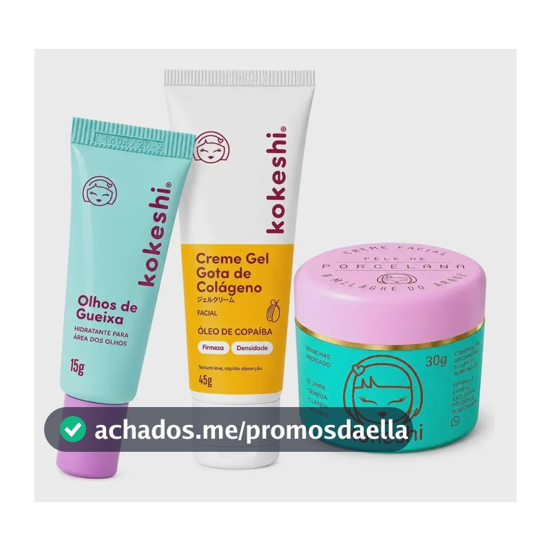 Kit Facial Kokeshi Completo 3 Passos Olhos de Gueixa, Pele de Porcelana e Gota de Colágeno