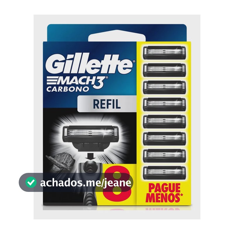 Gillette Mach3 Carbono Carga para Aparelho de Barbear com Carvão 8 Unidades
