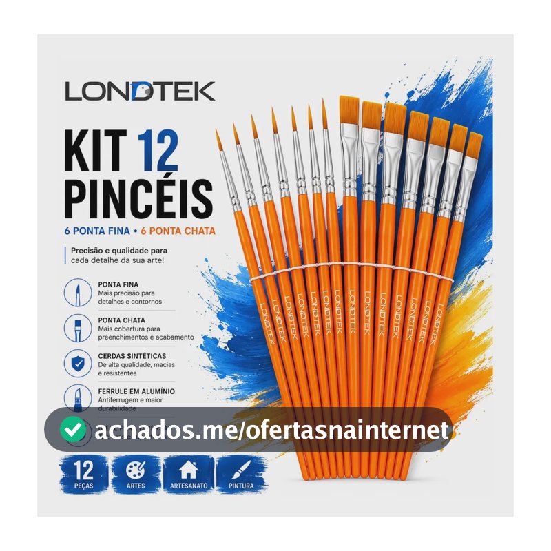 Kit Pincéis Artísticos Profissional 12 Unidades Ponta Fina e Chata Londtek Bahrein