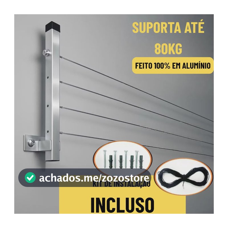 Varal De Roupa Reforçado 80 Kg Dobrável 2 Hastes Retratil