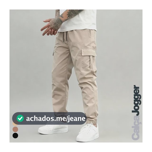 Calça Jogger Cargo Masculina Sarja Calca Streetwear Punho