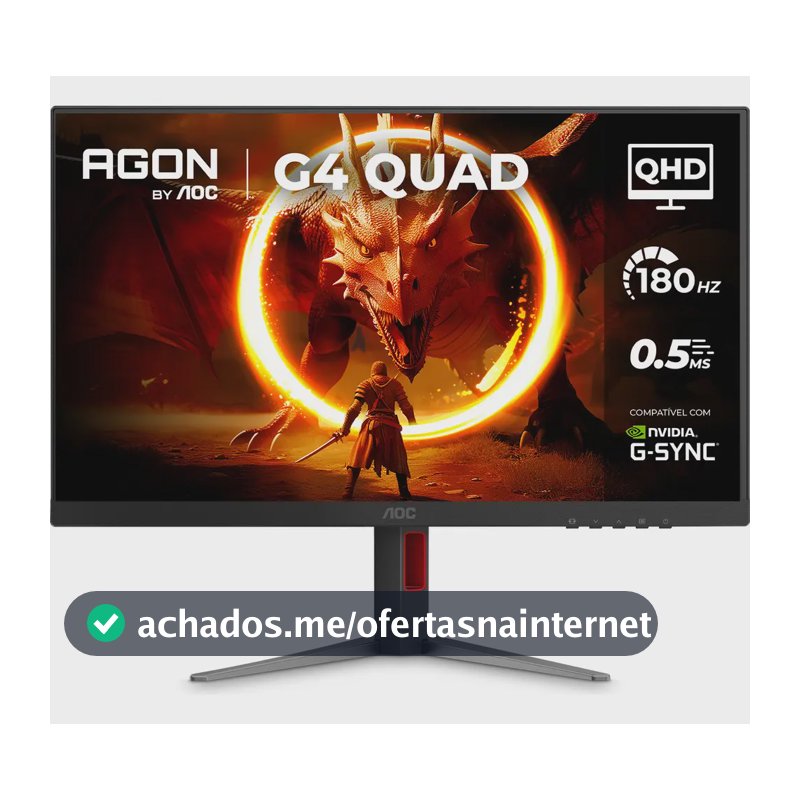 Monitor Gamer AOC AGON QUAD 27" QHD 180Hz 0,5ms IPS HDR10 Base Ajustável Q27G4F Preto