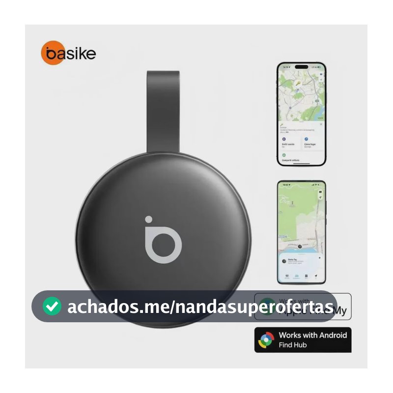 Basike Mini Localizador Smart Tag Rastreador GPS Compatível iPhone Apple Find My e Android Find Hub Alarme Sonoro 100dB Bateria 12Meses para Pets Chaves Mochilas Carro Moto Mala Bicicleta Carteira