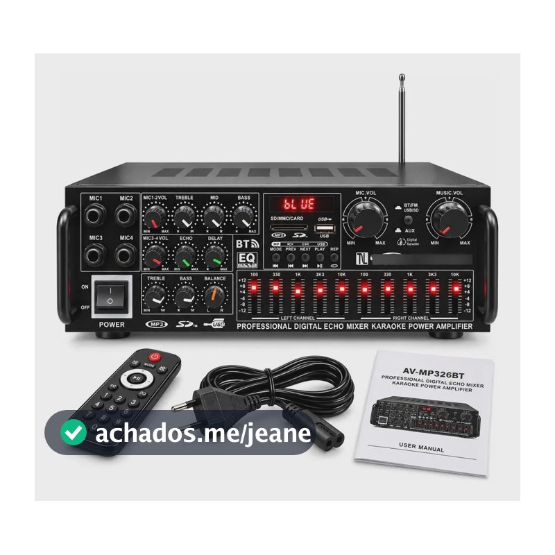Power Amplificador Estéreo Bluetooth Hifi Av-mp326bt 50w+50w Preto 100 W 220v