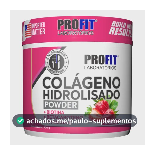 Colágeno Hidrolizado 300g Sabor Morango Suplemento Profit Morango