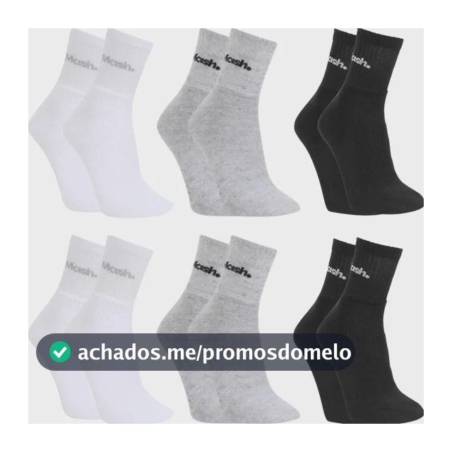 Kit 6 Pares De Meias Esportivas Mash Em Algodão Cano Médio