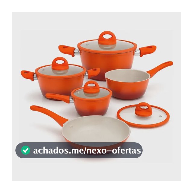 Conjunto De Panelas 5 Peças Antiaderente Cerâmica Com Tampa Laranja Degradê Miami