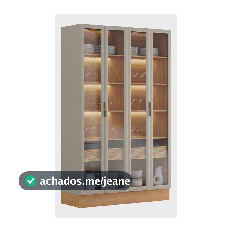 Cristaleira 4 Portas 2 Gavetas Com Led Allure Linea Brasil Jequitiba/gris Fosco