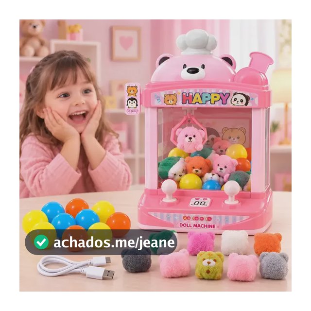 Mini Maquina Garra Infantil Pegar Ursinhos Com Pelúcias Claw Rosa Ursinho
