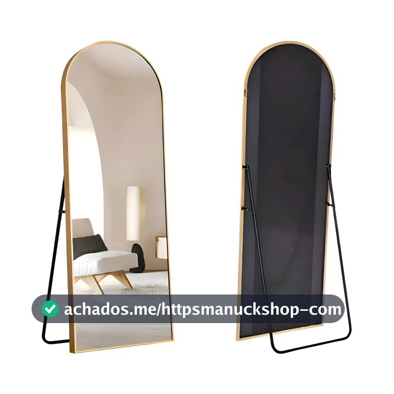 Espelho De Chão Corpo Inteiro Com Moldura E Suporte Dourado