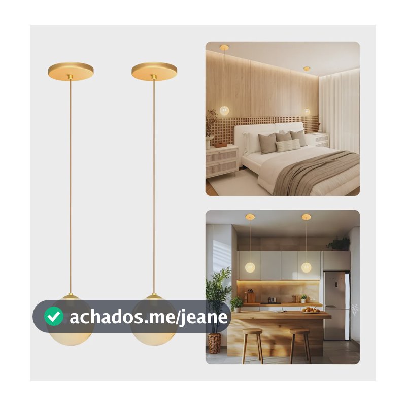2 Luminarias De Teto Sala Lustre Pendente Quarto Jabuticaba Bivolt Dourado - Âmbar