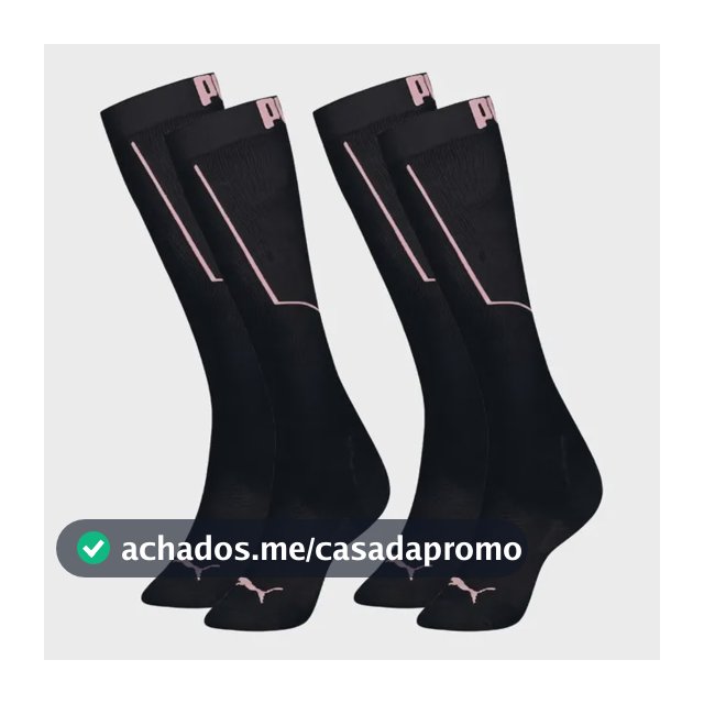 2 Pares De Meia Puma 3/4 Corrida Esportiva Feminina Original 2 Preto Academia Treino Poliamida Performance 34-39