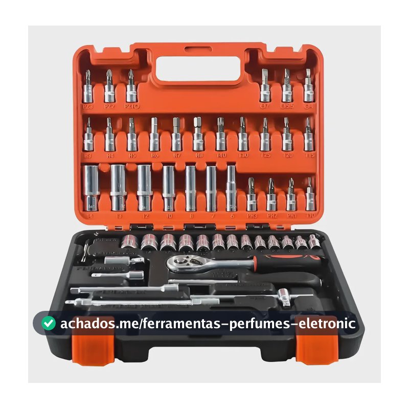 Jogo Soquetes 53 Peças Completo Bits Catraca Kit Ferramentas Preto