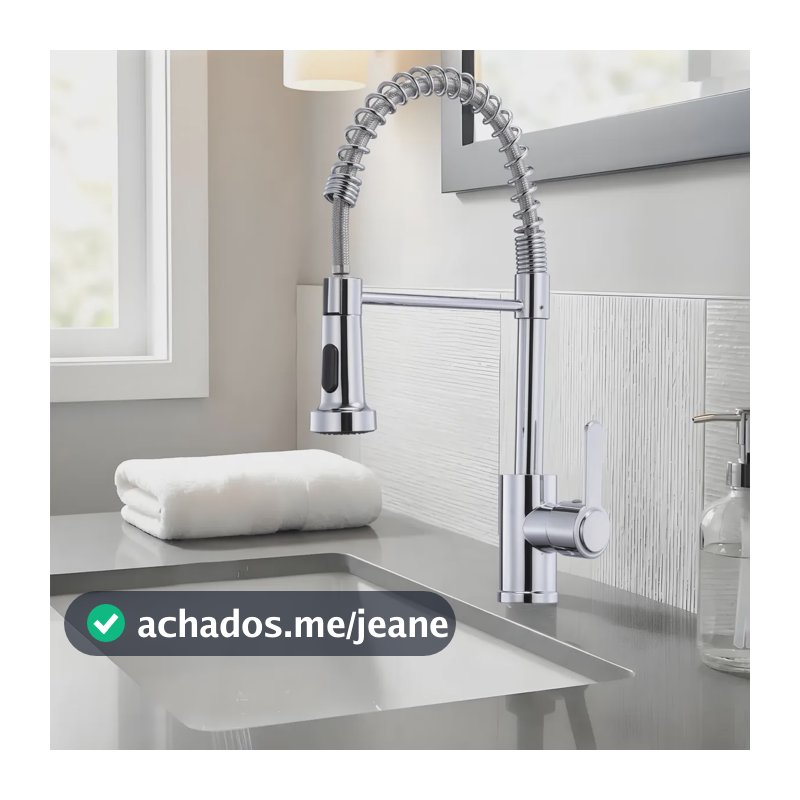 Torneira Cozinha Gourmet Monocomando Flexível Com Mola Luxo Prateado Mesa