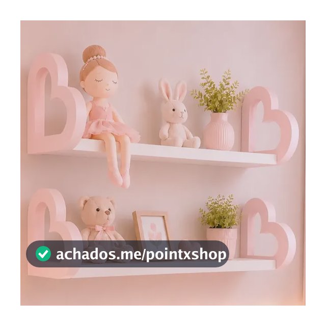 2 Prateleiras Infantil Coração 45cm Quarto Bebê Organizador