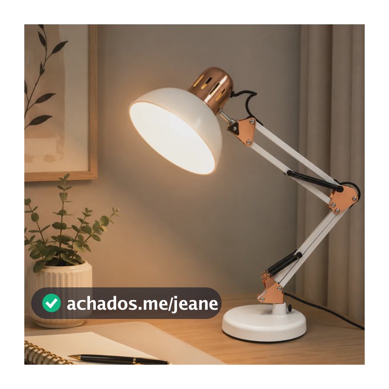 Abajur Luminaria Mesa Moderna Articulavel Premium E27 Bivolt Branco E Cobre Branco 127/220v