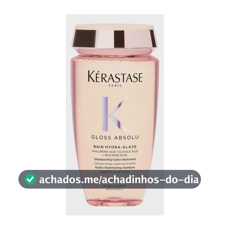 Kérastase, Bain Shampoo, Gloss Absolu, Hydra Glaze, Ação Anti-frizz com Ácido Hialurônico, Ácido Glicólico e Óleo De Rosa Silvestre, Potencializa o Brilho 250ml