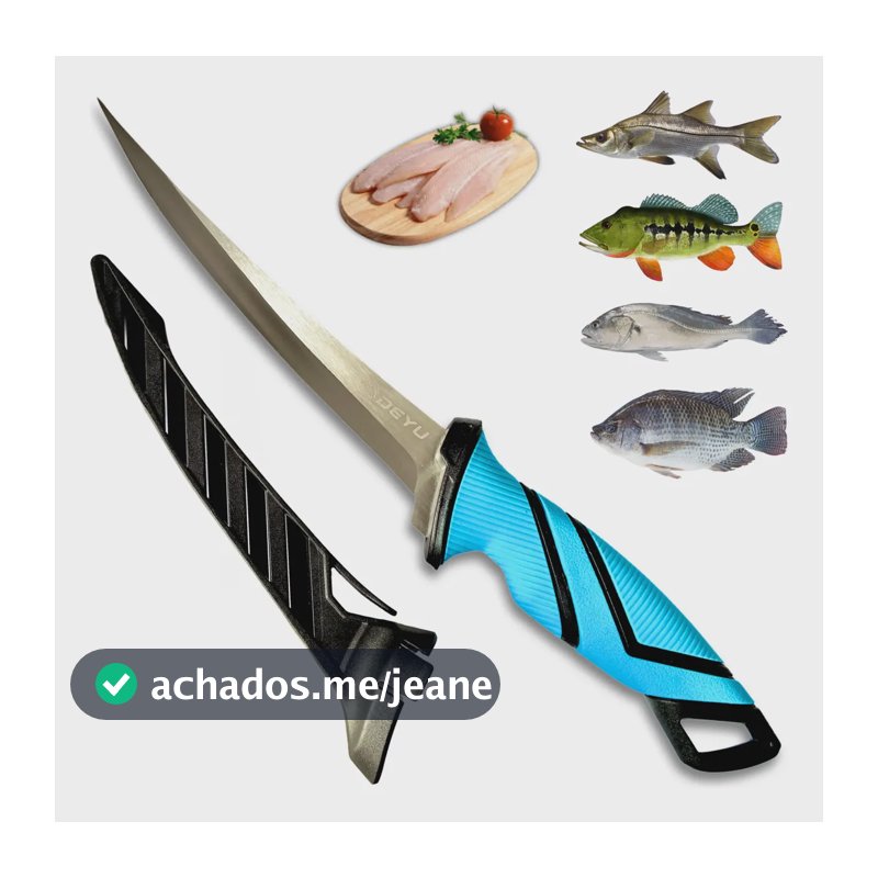 Faca Fileteira Premium Lamina Inox Cabo Emborrachado 32,5cm Azul-claro