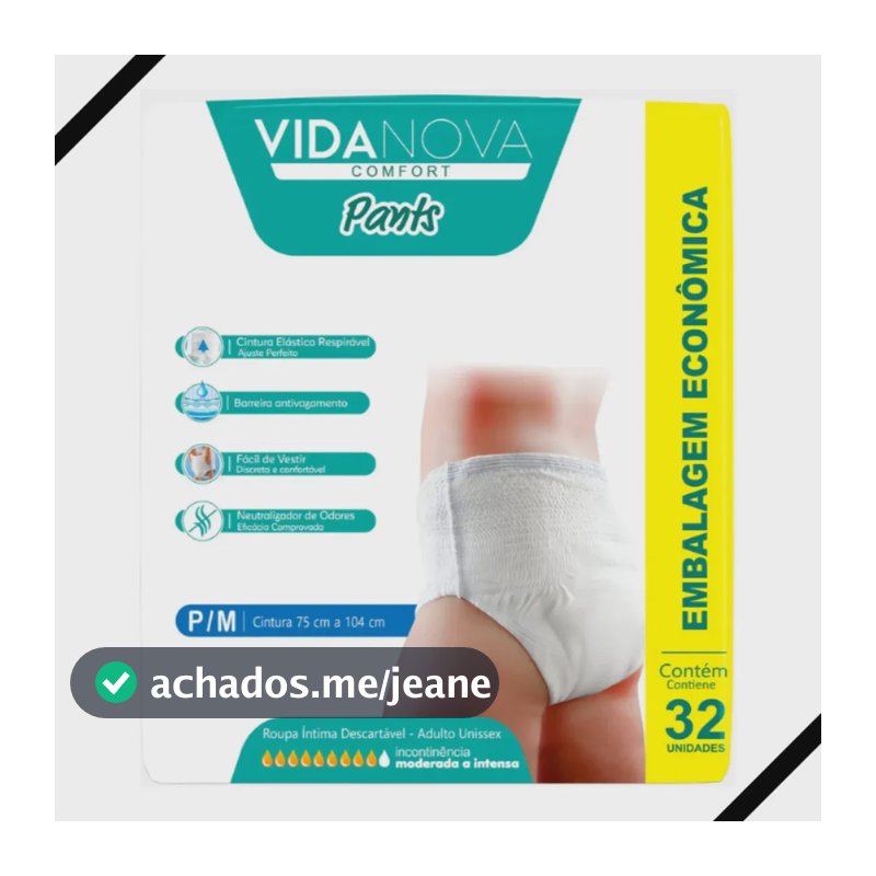 Fralda Descartável Vida Nova Comfort Pants Incontinência Moderada Tamanho P/M 32 Unidades