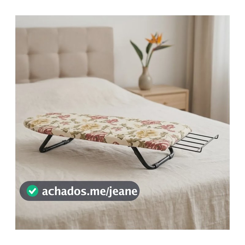 Tabua Passa Roupa Portátil Pé Dobrável Cama Mesa Porta Ferro Florido Preto