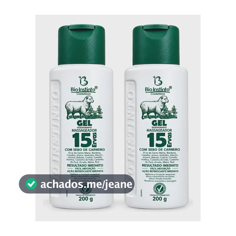 Kit 2 Gel Desodorante Massageador 15 Ervas Bio Instinto 200g Cânfora