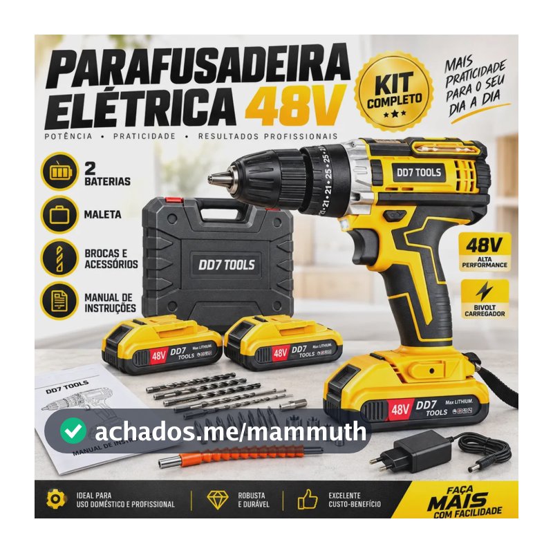 Parafusadeira Furadeira De Impacto Sem Fio 48v 2 Baterias Kit Completo Maleta Acessórios Bivolt Velocidade Ajustável Led Torque Mandril 3/8 Profissional ESPUMA VIVA