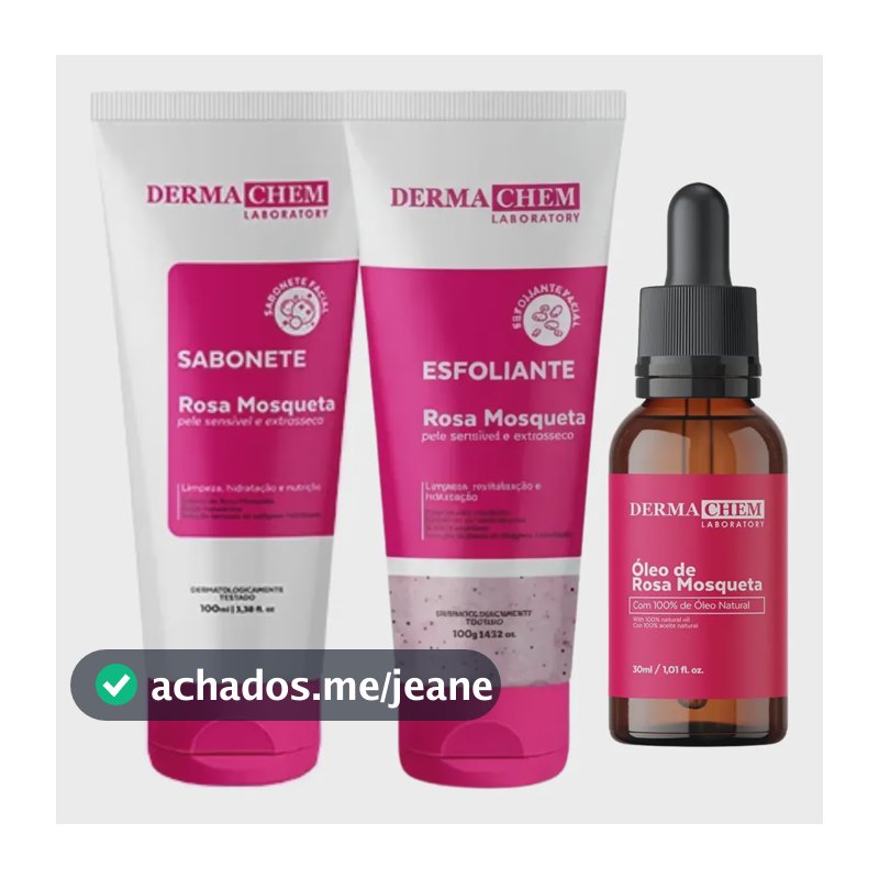 Kit 3 Un Dermachem Sérum Pele Seca Hidratação Rosa Mosqueta