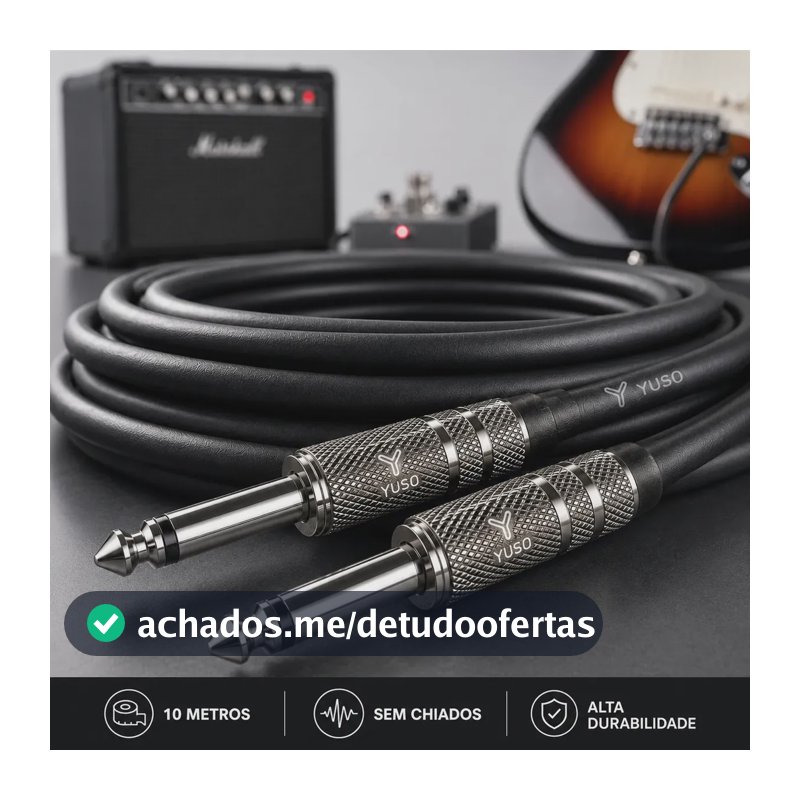 Cabo De Áudio Mono P10 Para P10 10 Metros Profissional Guitarra Violão Baixo Teclado Mesa de Som Mixer e Amplificador Microfone Reforçados Alta Resistência Transmissão Estável Instrumentos- Yuso