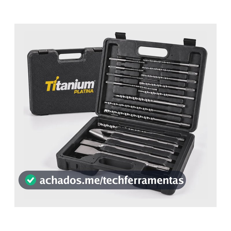 Kit de Ponteiras e Talhadeiras com 17 Pcs Sds-plus para Martelete elétrico com maleta Titanium Platina