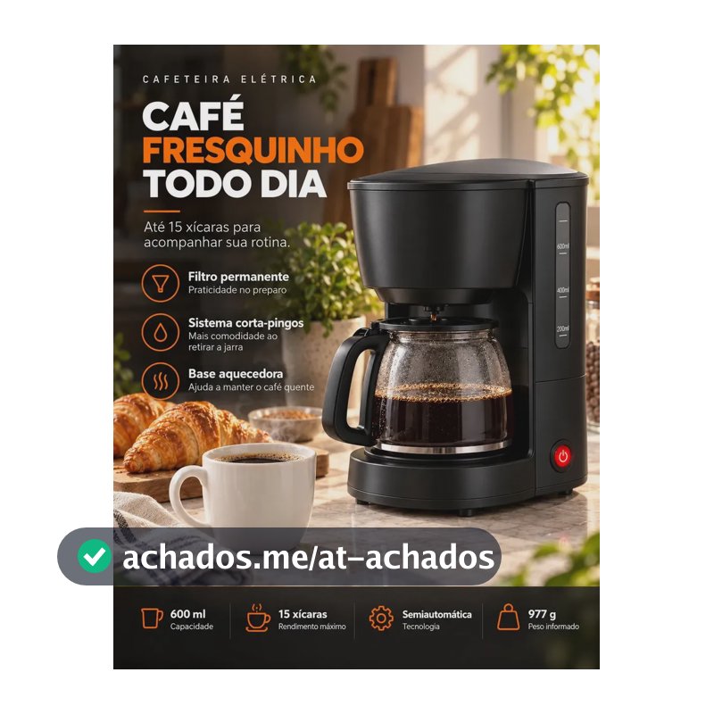 Cafeteira Elétrica 15 Xícaras 600ml com Filtro Permanente Sistema Corta-Pingos e Base Aquecedora para Café Casa Escritório Cozinha