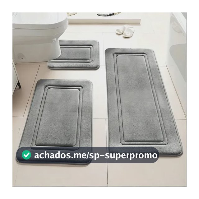 Jogo 3 Tapetes Banheiro Antiderrapantes Cinza Liso