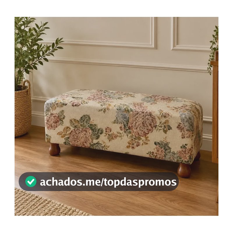 Puff Pufe Retangular Floral Vintage Cottage Bege