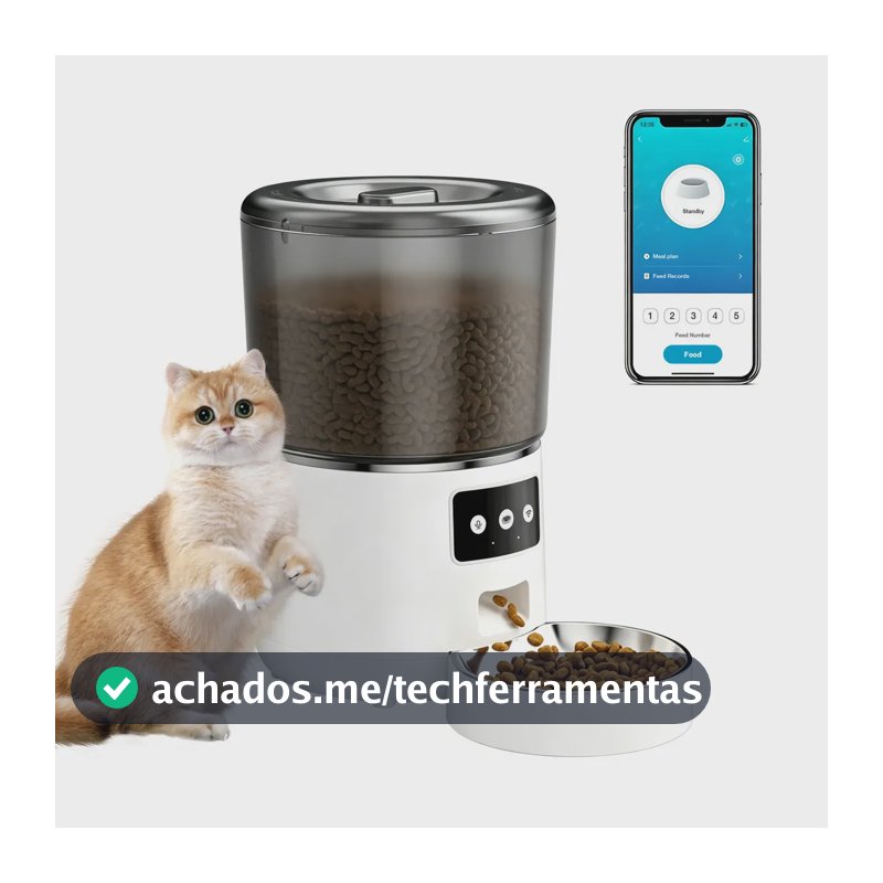 4L Alimentador Comedouro Automático Inteligente Dispensador Gatos E Cães Com App, Branco