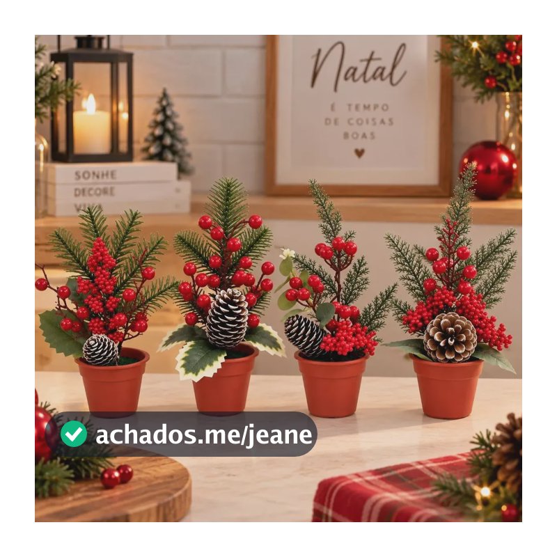 Mini Arranjo Natalino Pinheiro Vaso Decorativo De Mesa Natal 4 Unidades