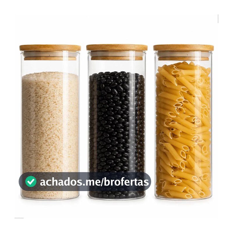 Kit 3 Pote Hermético Vidro 1000ml Tampa De Bambu Mantimentos Alimentos Muug