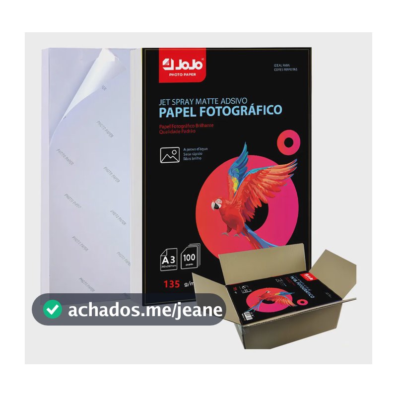 Papel Fotográfico Adesivo Jojo 135g A3 Matte Fosco Branco 80 Folhas