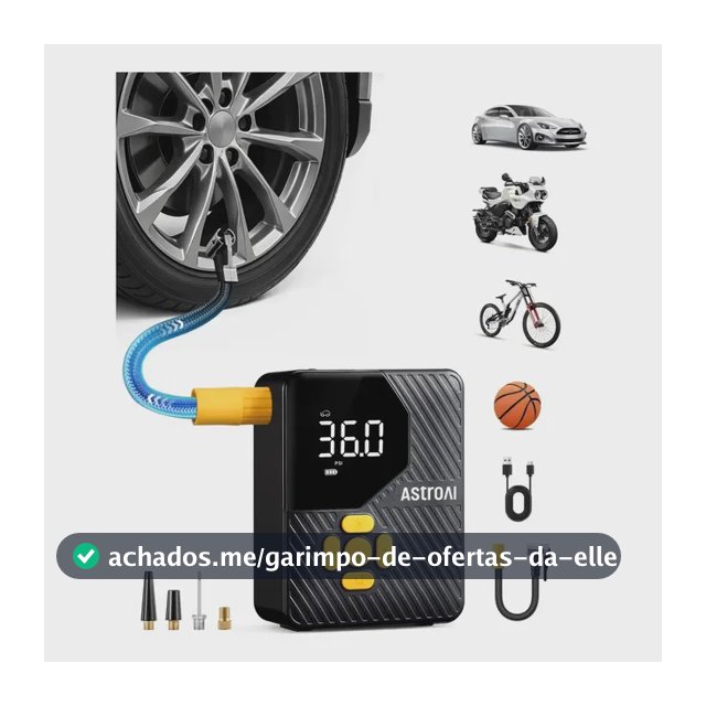 Mini Compressor de Ar Portátil AstroAI 150 psi para Pneus com Tela Digital e Lanterna