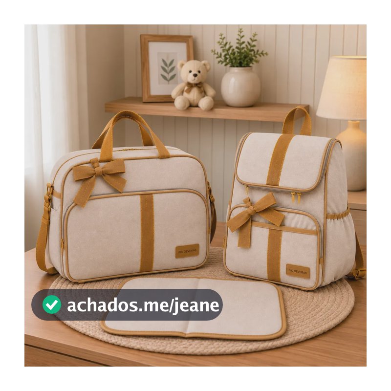 Kit Bolsa Maternidade Com Mochila E Trocador Completo Impermeável Bebê Menino Menina Ric Deveras Bege