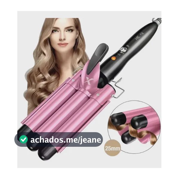 Chapinha Tripla Triondas Modelador Cabelo Cerâmica Tri-onda Ondulador Bivolt Cor Rosa Haixia 127/220v
