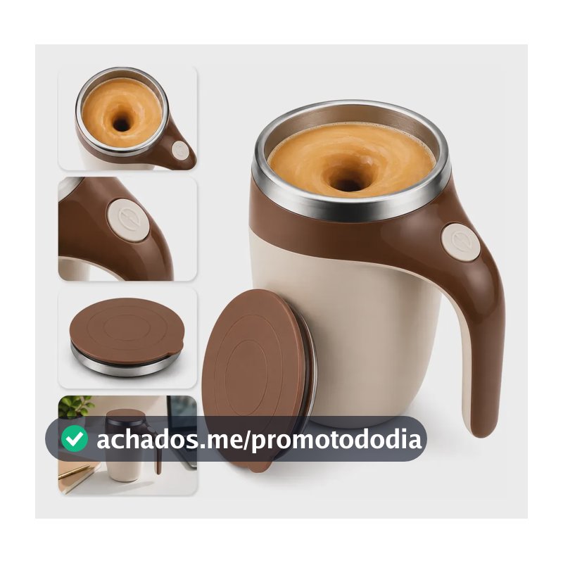 Caneca Mixer Inox Misturador Automático Recarregável Usb Chocolate