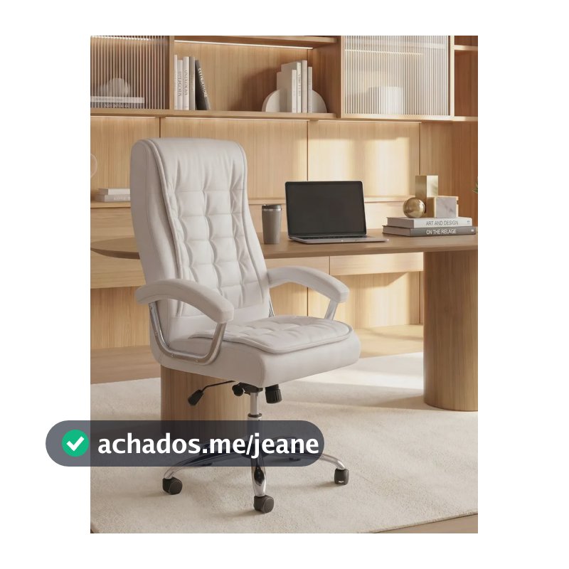 Cadeira Escritório California Couro Presidente Molas Ensacadas Nr17 150KG Couro Sintético Cor Branco