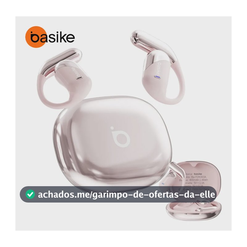 Fone de Ouvido Sem Fio Bluetooth 6.1 Esportivo OWS Com Ganchos Estéreo Hi-Fi com Microfone para Chamadas Claras, Controle de Volume Basike Fone Ouvido para Academia Corrida e Gamer, 100h Standby Rosa