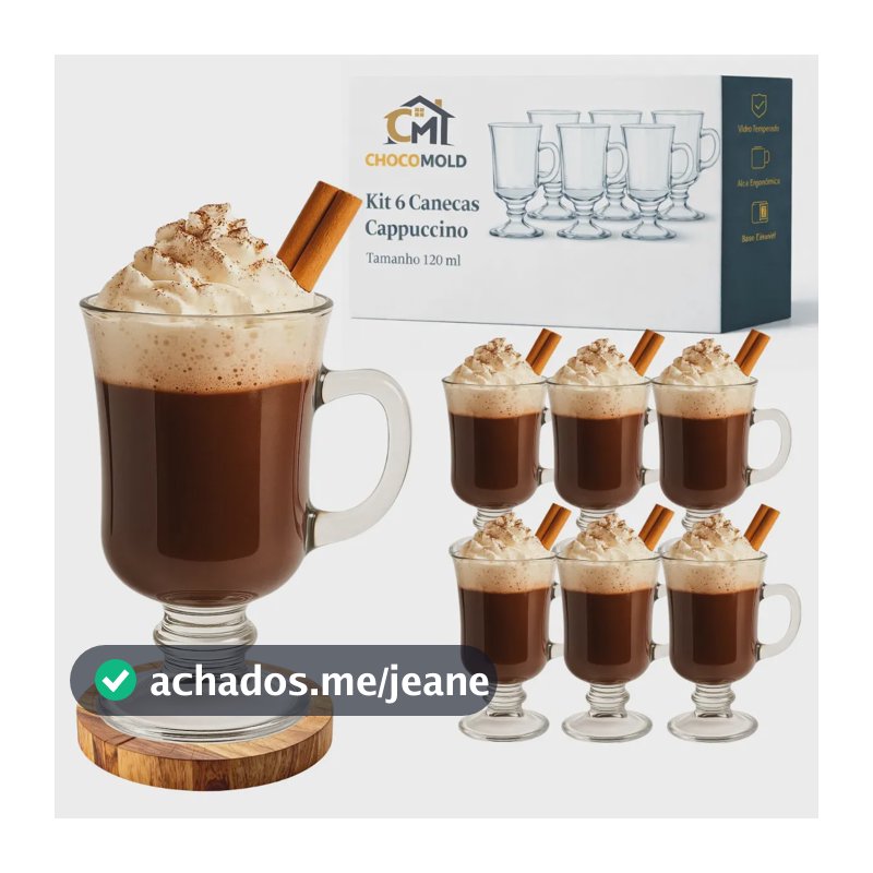 Jogo 6 Canecas Cappucino 120ml Xícara Nespresso Cafeteria Dolce Gusto Vidro Café Transparente