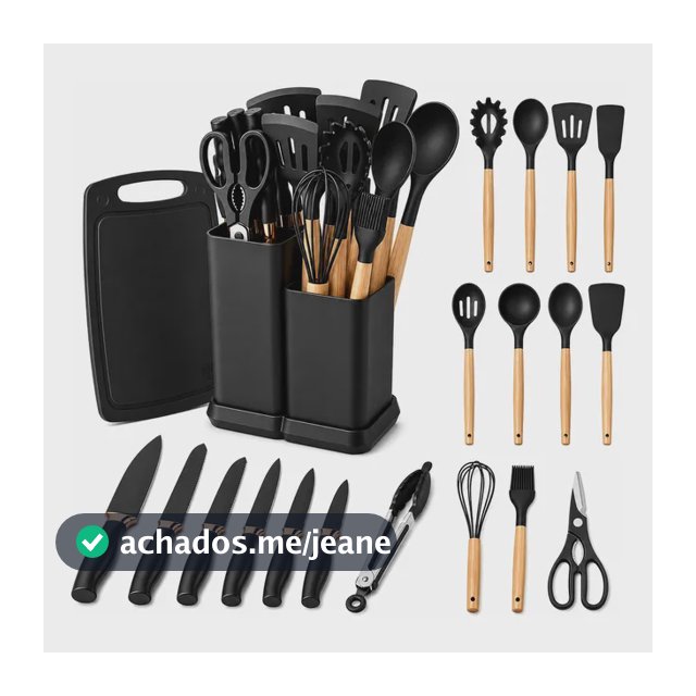 Kit Utensílios Jogo 19 Peças Conjunto Em Silicone De Cozinha Preto