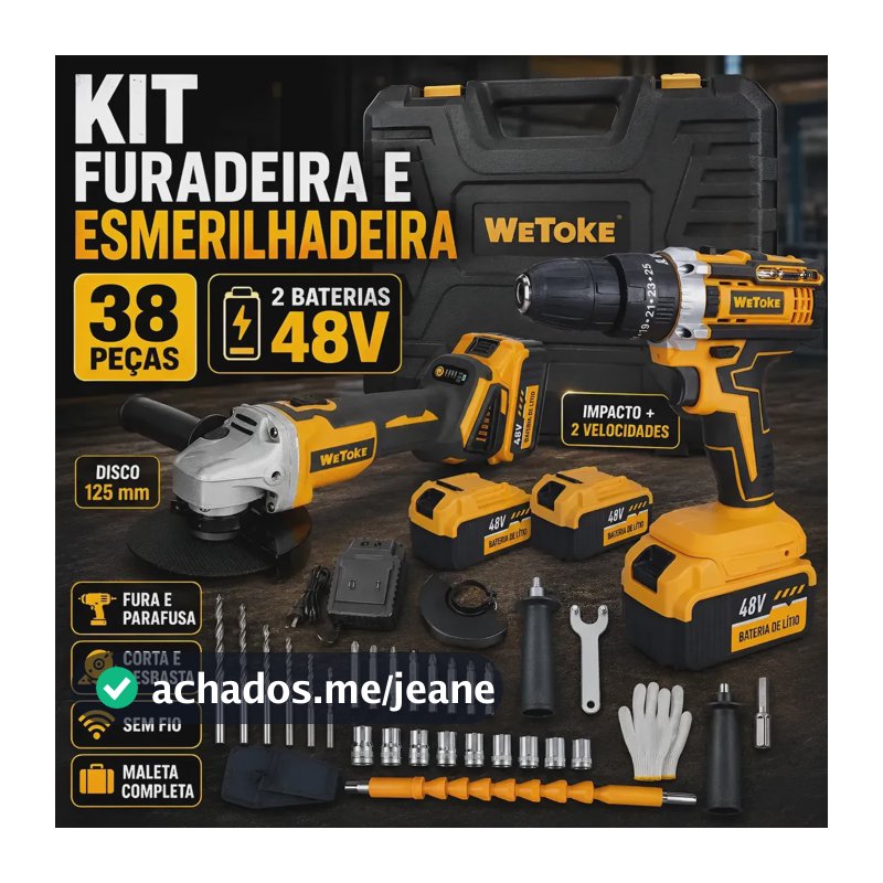 Kit Furadeira Parafusadera + Esmerilhadeira Lixadeira Maleta