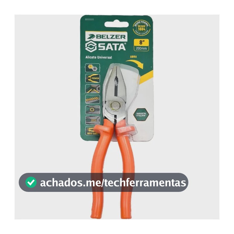 Alicate Universal 8'' Belzer Sata Isolado Aço Cromo-Vanádio Laranja
