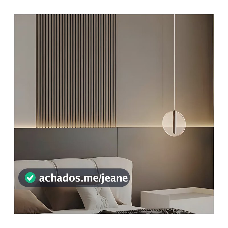 Luminária Pendente Led Acrílico Metal Redondo Sala Quarto